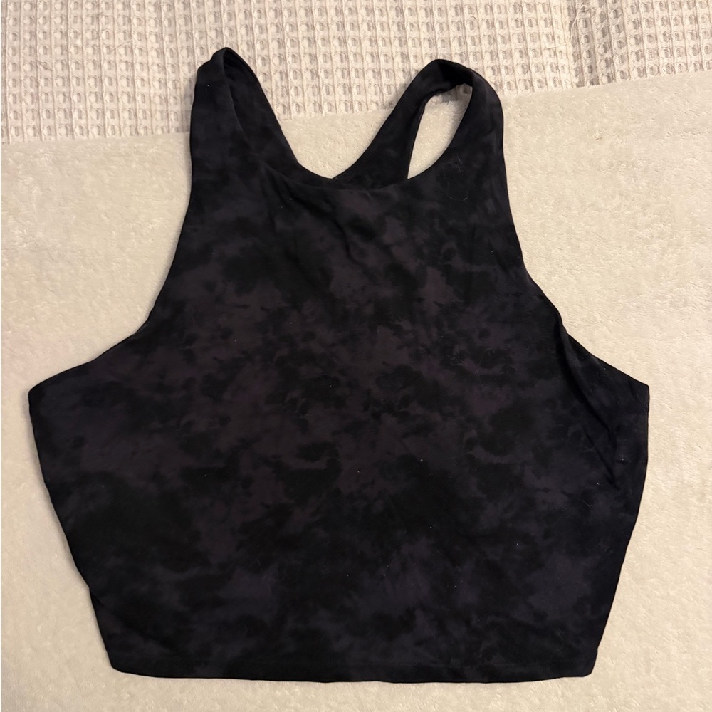 Black Marble-Effect Racerback Crop Top
